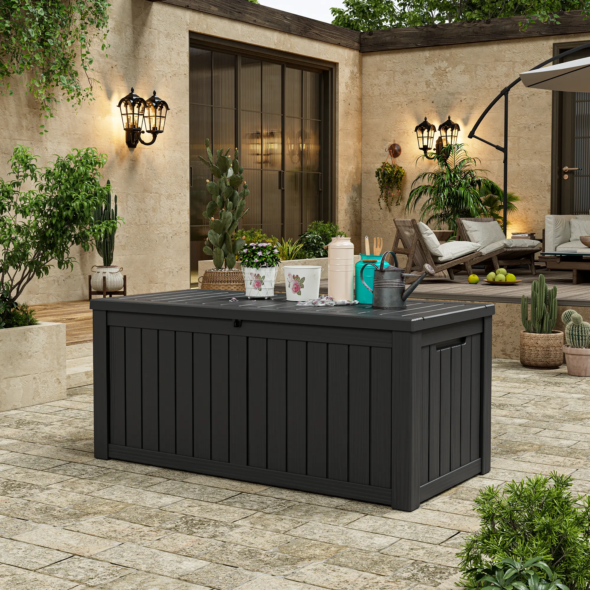 LHBCRAFT 45/72/120/150/180 Gallon Outdoor Deck Storage Box, Deck Box, Waterproof Resin Indoor and Outdoor Storage Box, Weatherproof and UV Resistant Durable Reinforced Organizer Organiser,