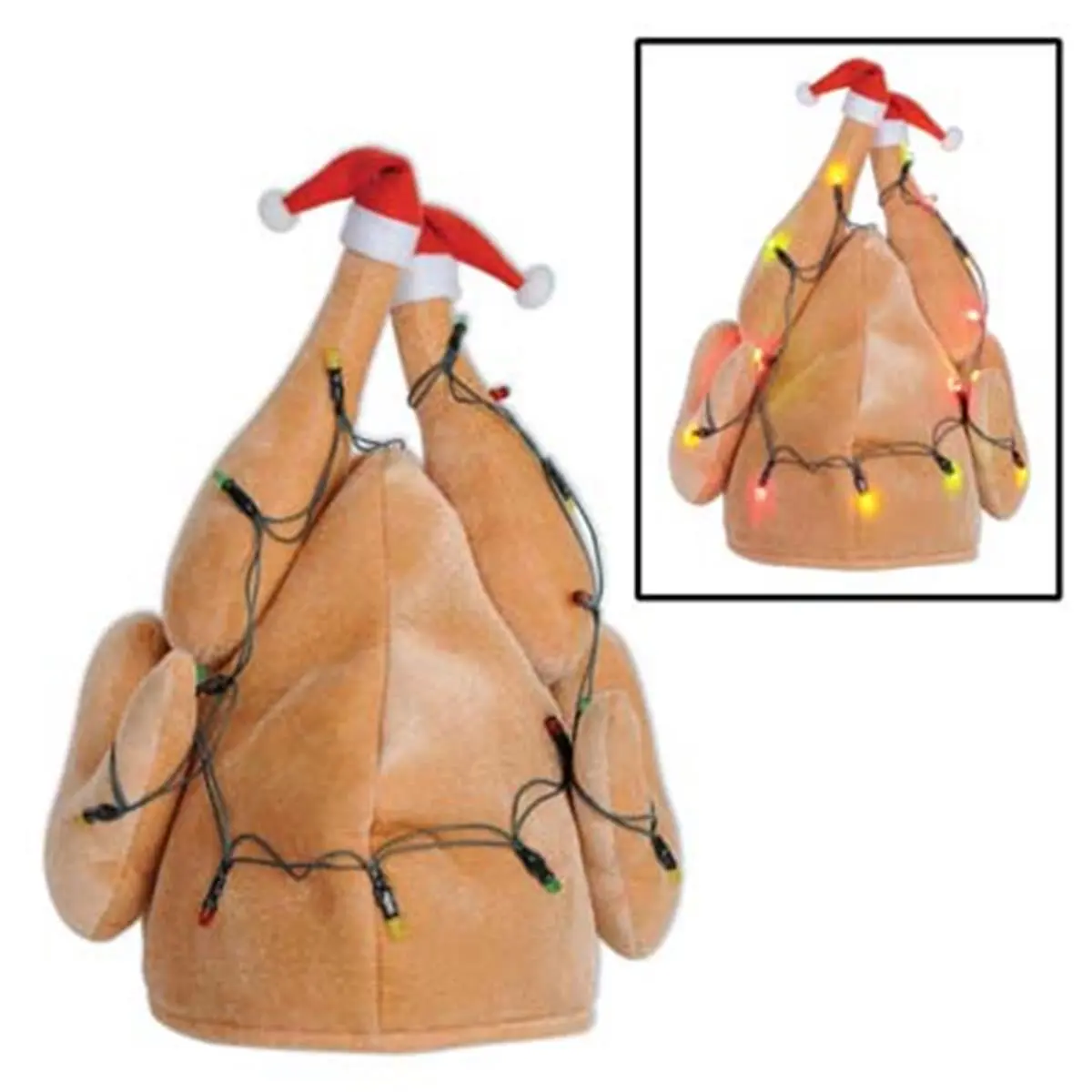 212 MAIN 6-Pack Battery-Powered LED Lighted Plush Christmas Turkey Animal Hats - Unisex Universal Size, Batteries Included, Festive Party Prop, Home Holiday Decor Supplies, LED Hats