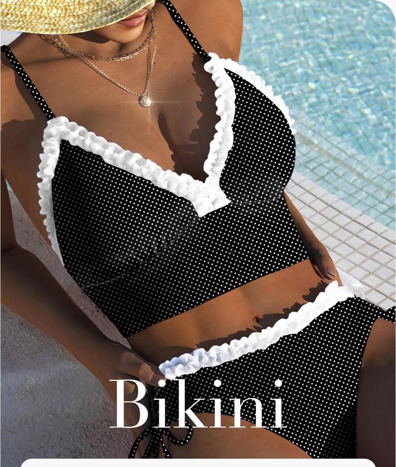 Aleumdr Women’s Two-Piece High-Waist Bikini Set — Ruffle Trim, Adjustable Straps, Tummy-Control Swimwear, Beach Bathing Suit