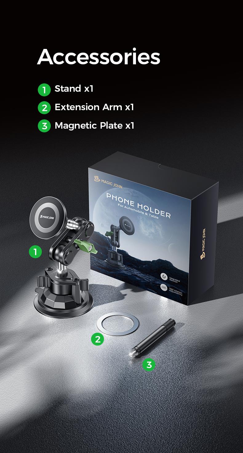 MAGIC JOHN Universal Car Phone Mount 360 Adjustable Strong Suction Easy Install