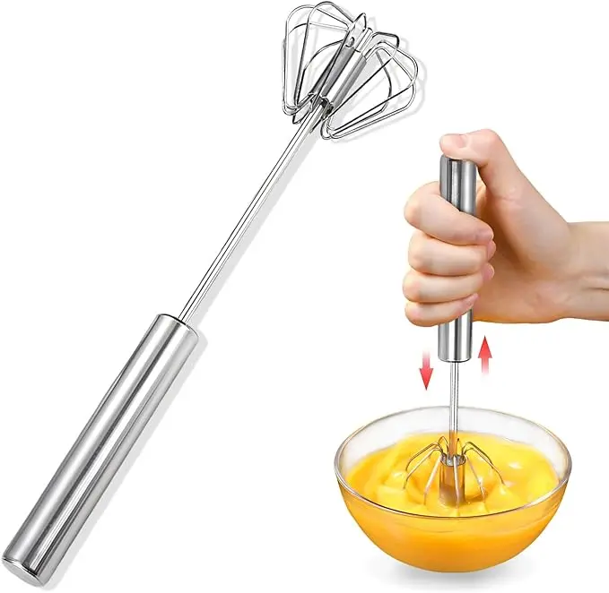 2025 New Stainless Steel Handheld Semi-Automatic Rotary Stirrer - Simple Push-and-Go Mixing Kitchen Utensil for Egg, Milk Blending, Home Baking Prep