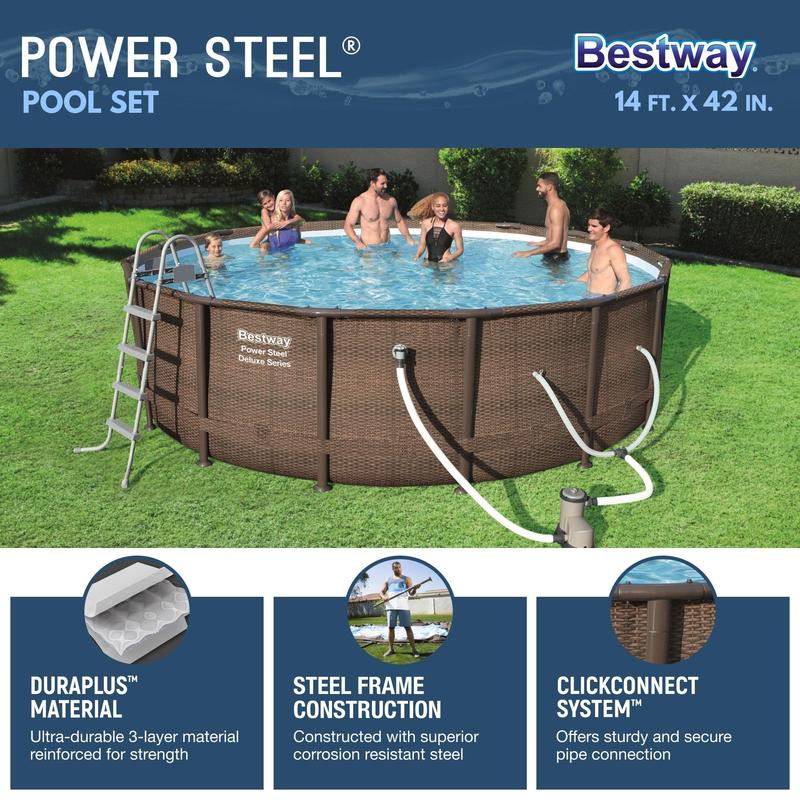 Bestway Power Steel 14' x 42" Above Ground Outdoor Swimming Pool Set with Pump