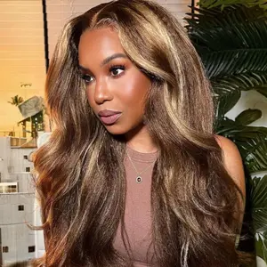 CurlyMe Wear Go Glueless Highlight Color Pre-cut Transparent Lace Straight Hair Bob Wigs - Pre-plucked