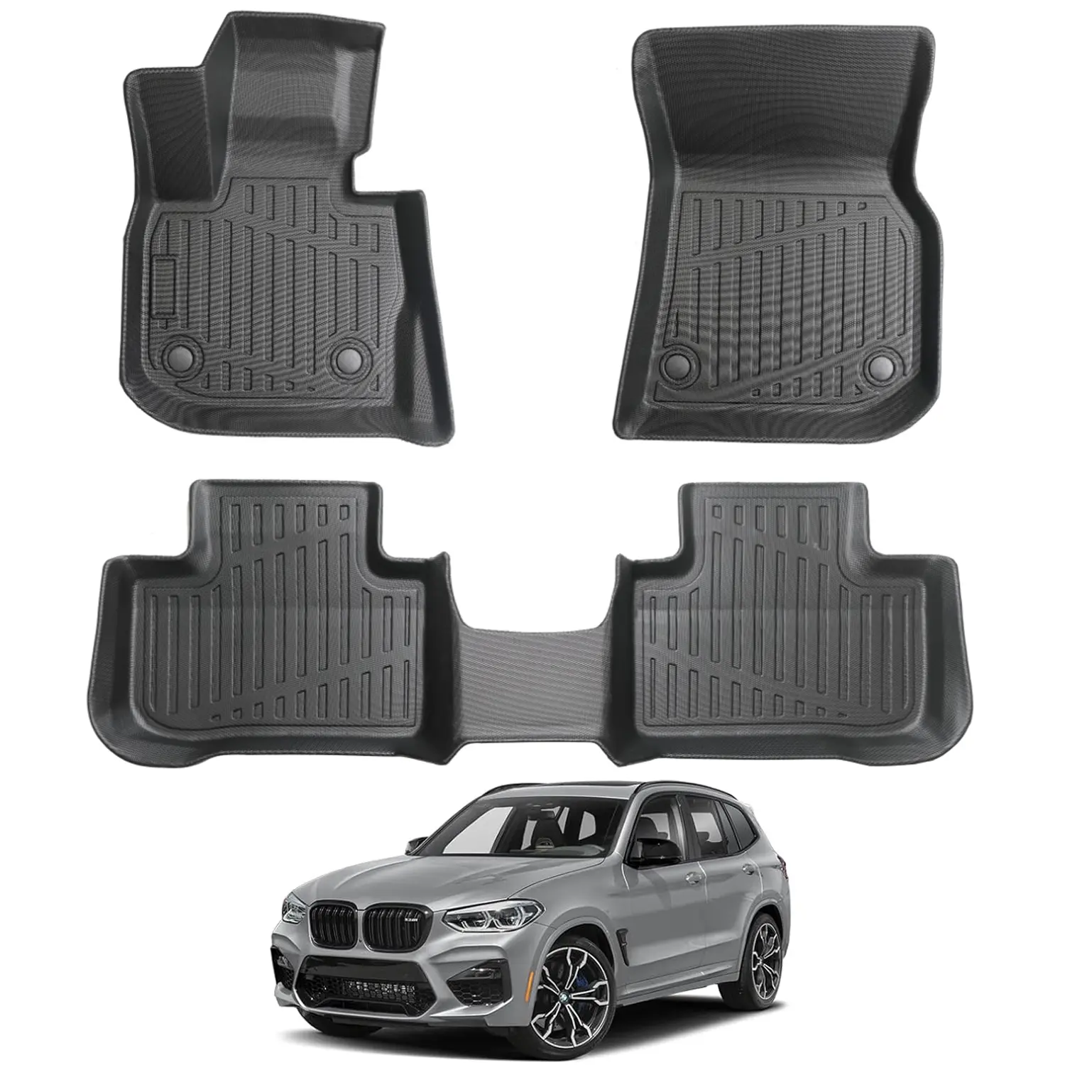 Canvcle Custom Fit 3D TPE Car Mat Set for 2018-2024 BMW X3 Gas Model, 3D-Scanned All-Weather Floor Mat Liners, Heavy-Duty with Enhanced Edge Protection, Deep-Tread, Easy Reshaping, Effortless Maintenance Auto Accessory
