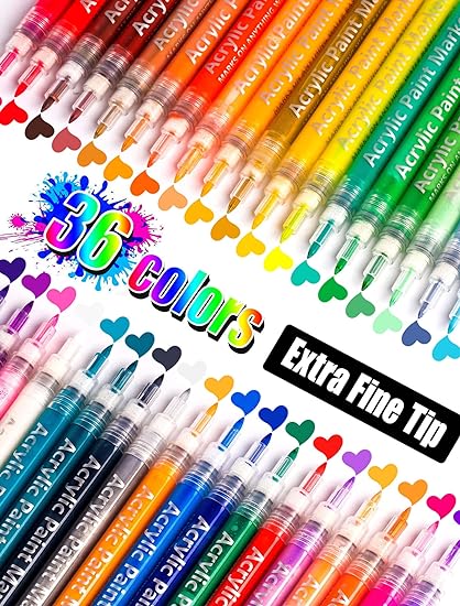 BASIC SUPPLY New Gabrie Extra Fine Tip Acrylic Paint Markers Set OF 36
