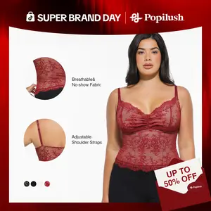 Popilush Elegant Sexy Lace Top Chic Womenswear Deep U Neck Tank Top Adjustable Straps for Women Overall Sleeveless Customized Basic Chic Comfortable Minimalist Elegant Lady Womenswear