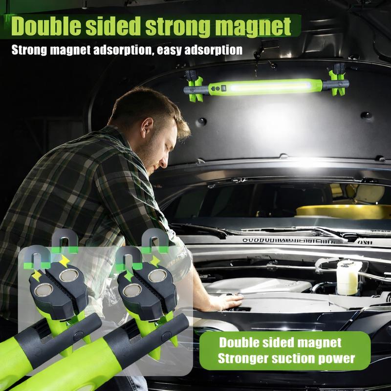 2026 Upgraded Magnetic LED Work Light Bar Rechargeable Under Hood Mechanic Light Portable COB Inspection Lamp with Magnetic Base Hooks USB Power Bank for Car Repair Garage Camping