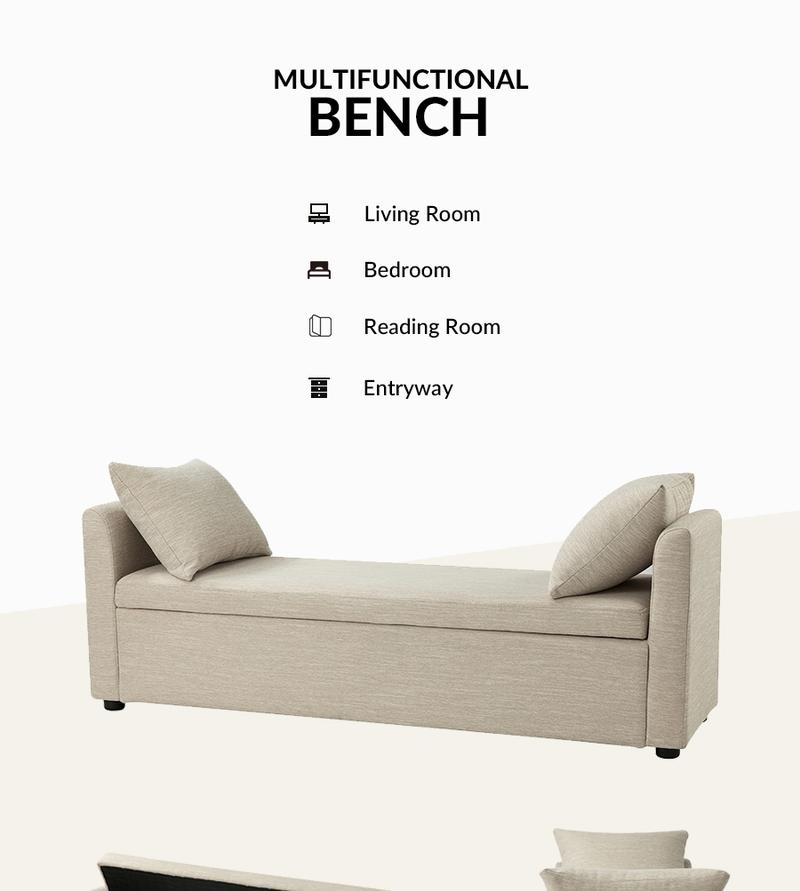 Hulala Benito 59.4" Wide End Of Bed Storage Couch Bench With Two Throw Pillows, Thick Foam Cushions, Comfort and Support, Stylish Storage Solution, Diverse Applicability, Suitable for Seniors to Sit on, Living Room Folding Storage Bench