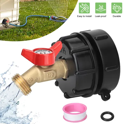 Celectigo IBC Tote Tank Adapter Set - Brass IBC Tote Fittings for 275-330 Gal Water Tanks, 2.44" Fine & 2.36" Coarse Thread, 3/4" Garden Hose Connector with Flow Control,Leak-Proof Quick Connect