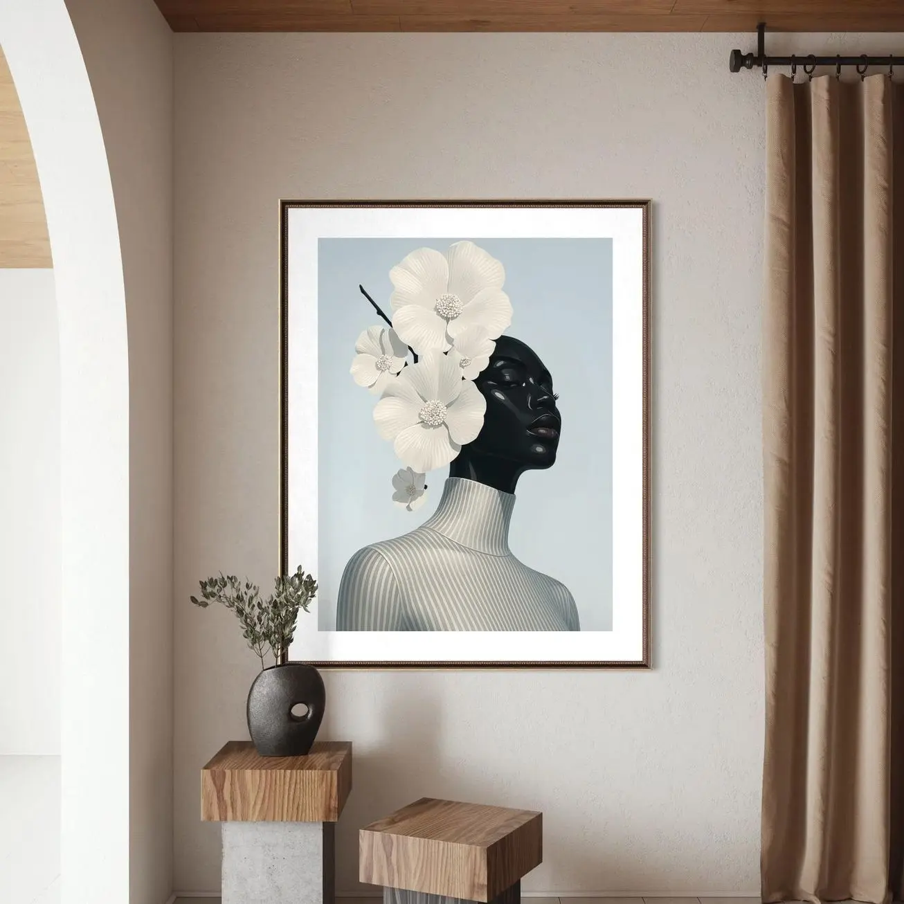 Black Woman Art, Black Art Prints, Black Art Decor, Flower Head Art, African American Floral Wall Art, Black Girl Wall Art, Urban Wall Art A