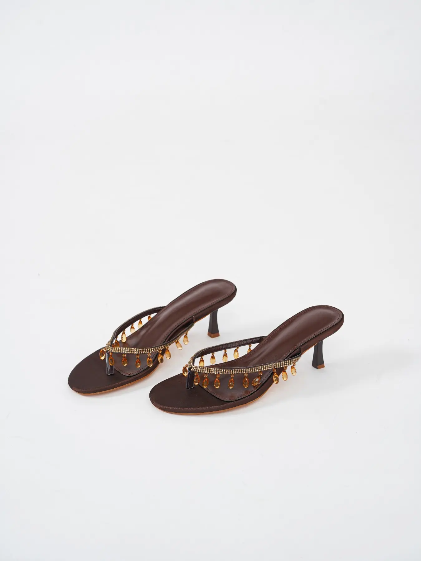 Women's Satin Crystal Embellished Thong Heeled Summer Sandals - 5cm Elegant  Kitten Heel Mule Dress Sandals for Party & Date Night