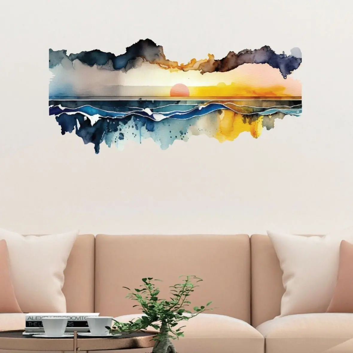 Ocean Sunset Wall Decal | Watercolor Surf Wall Art Sticker