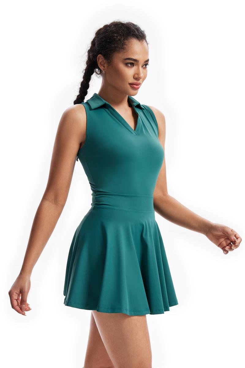 Women's 2 in 1 Drawstring Athletic Tennis Golf Dress Underneath Workout Active Mini Tennis Attire with Built-in Shorts, Dress for Women, Solid Sleeveless Pocket Dress, Tracksuit Ladies Sportswear for Exercise Pickleball, Gym Wear, Athletic Dress