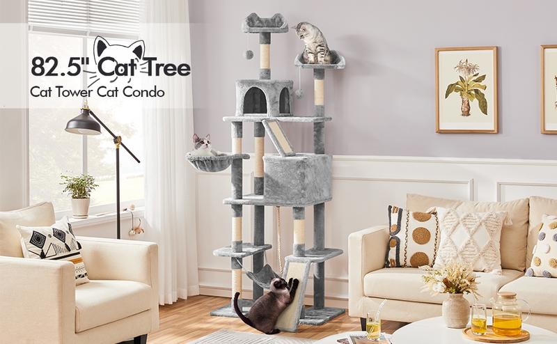 【Valentine Gift】Yaheetech 82.5in Modern Cat Tree Large Tower w/Hammock 2 Kitty-Ear Perches 2 Cozy Condos Scratching Posts Basket Furniture for Large Cats Kittens Dark Gray Beige Light Gray Black Pink 【Valentine Gift】Yaheetech 82.5in Modern Cat Tree Large Tower w/Hammock 2 Kitty-Ear Perches 2 Cozy Condos Scratching Posts Basket Furniture for Large Cats Kittens Dark Gray Beige Light Gray Black Pink