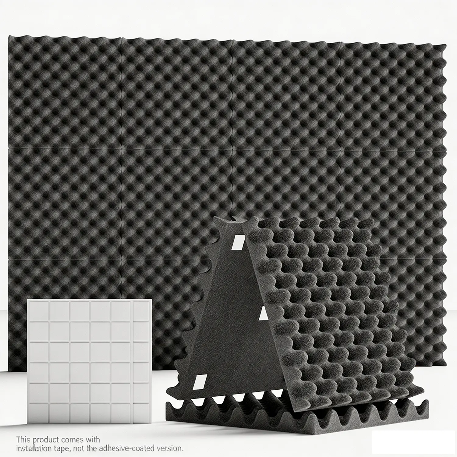 Focusound Black Egg Crate Acoustic Foam Panels - 12-Pack 12"×12"×1.18" High-Density Fire-Resistant Sound Absorbers for Studio Soundproofing, Recording Studio Noise Control