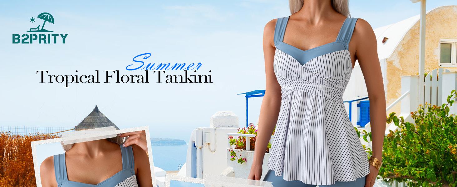 B2prity Tankini Swimsuits for Women Tummy Control Two Piece Modest Bathing Suits Floral Skirt Top with Boyshorts B2prity Tankini Swimsuits for Women Tummy Control Two Piece Modest Bathing Suits Floral Skirt Top with Boyshorts
