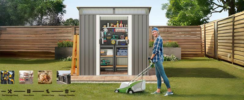 Gizoon 6'x4' Outdoor Storage Shed Metal Garden Shed with Sliding Lockable Doors Versatile Tool Bike Shed with Transparent Panel Windows Outdoor Storage Clearance for Backyard Patio