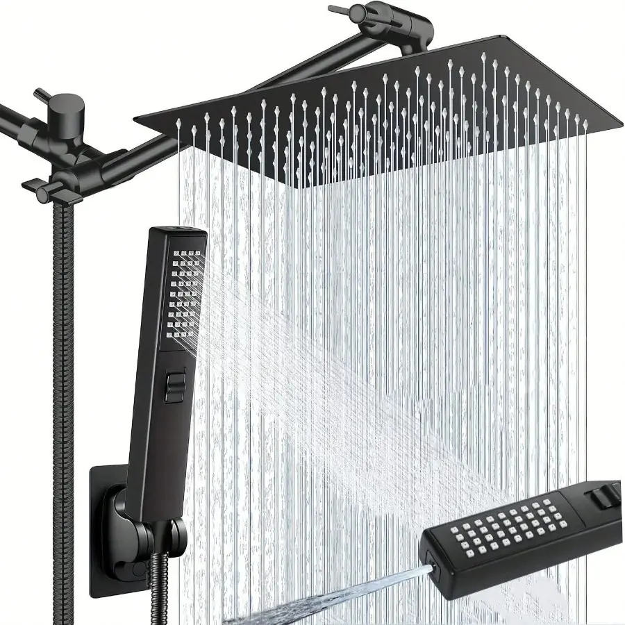Shower Head, High-Pressure 3-Way Shower Combo, 8 Inch Rain Shower Head with 11-inch Adjustable Extension Arm and 2+1 Settings Handheld Showerhead Combo, Powerful Low-pressure Water Shower Spray