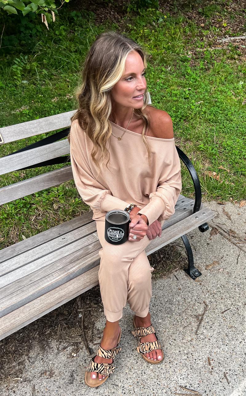 PrettyGarden Women's 2-Piece Set Off Shoulder Ribbed Tracksuit Long Sleeves Pullover Plus Size with Pockets for Spring Outfit#falltok