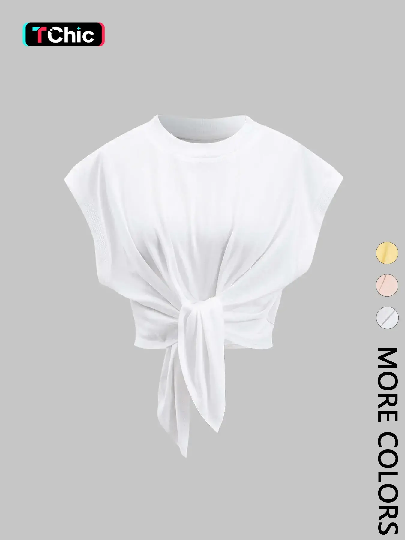 Women's Comfortable Loose Stylish Solid Color Front Tie Batwing Sleeve T-Shirt, Casual Minimalist Basic Summer Everyday Top