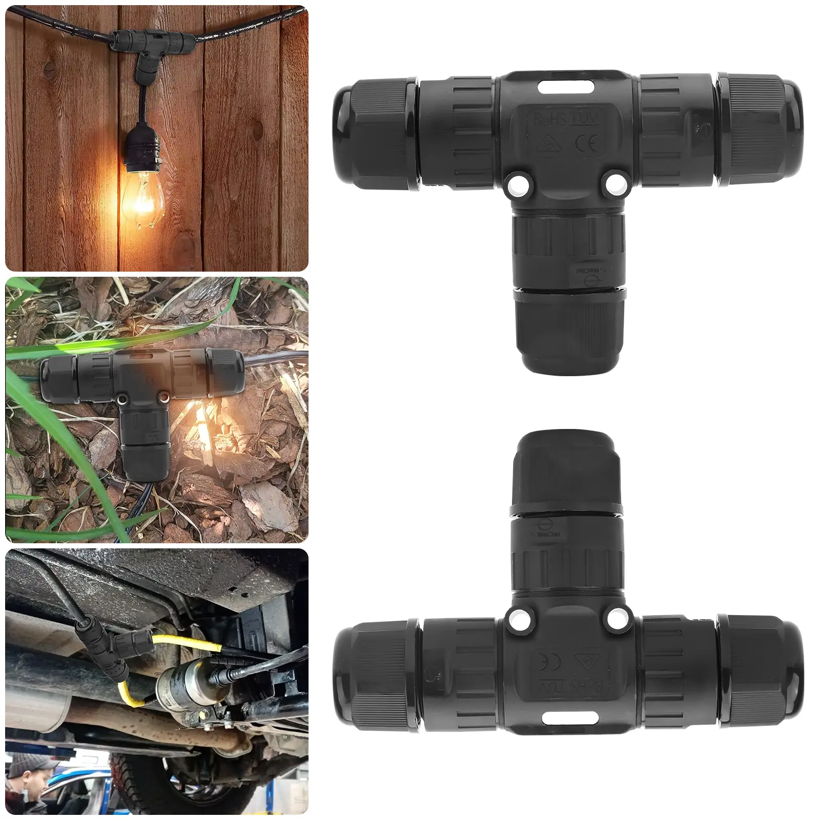 2Pcs 3way 3pin Junction Box Cable Connectors  - IP68 Waterproof Outdoor Electrical Wire Splice,Fits for Cable Diameter 5-9mm  &  9-12mm,for Garden Lights