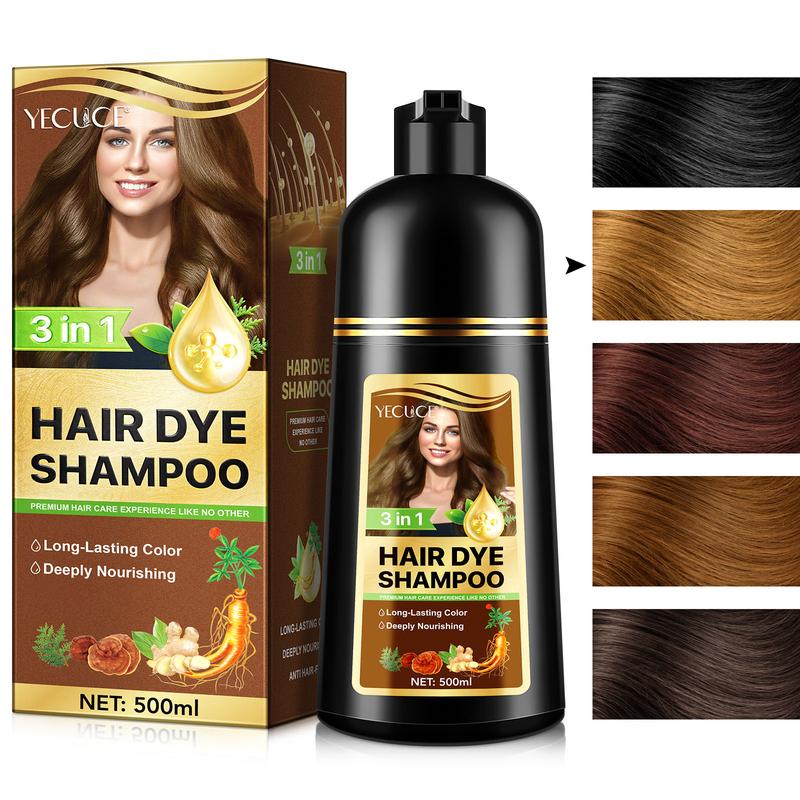 Black Hair Dye Shampoo for Woman & Man, Argan Hair Color Shampoo 3 in 1, Semi-Permanent Gray Hair Coverage, Mild Formula - 500ml
