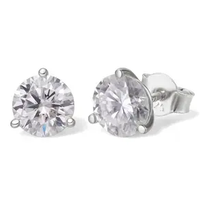 MOISSANITE Martini 3-Prong Solitaire Pushback Stud Earrings - 925 Silver - 3mm-10mm - 0.2-8ct