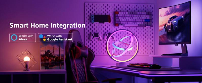 Lepro TB1 AI Smart Table Lamp, RGB+IC Addressable Color Changing Desk Light Alexa Google Enable, Music Sync Unique Cool LED Light for Game Bedroom Room Decor Ambient Lighting, 16M Colors, Dimmable Night Light 1%-100%, APP Control No Remote, 2.4 GHz-A