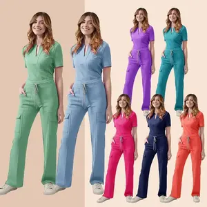 Women's Medical Scrub Set - 2-Piece Uniform with Pockets for Nursing, Operating Room & Beauty Salon Use Can be used with a raincoat