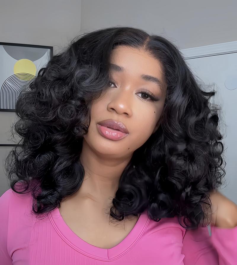 [Free Upgraded 7x6 Lace] Menglle Hair Blow Out 250% Density Bouncy Wave 7x6 Pre Cut Lace Front Wig Spiral Curl Gluess Human Hair Wigs With Middle Part 90s Style#springfresh#TikTokShopJumpstartSale
