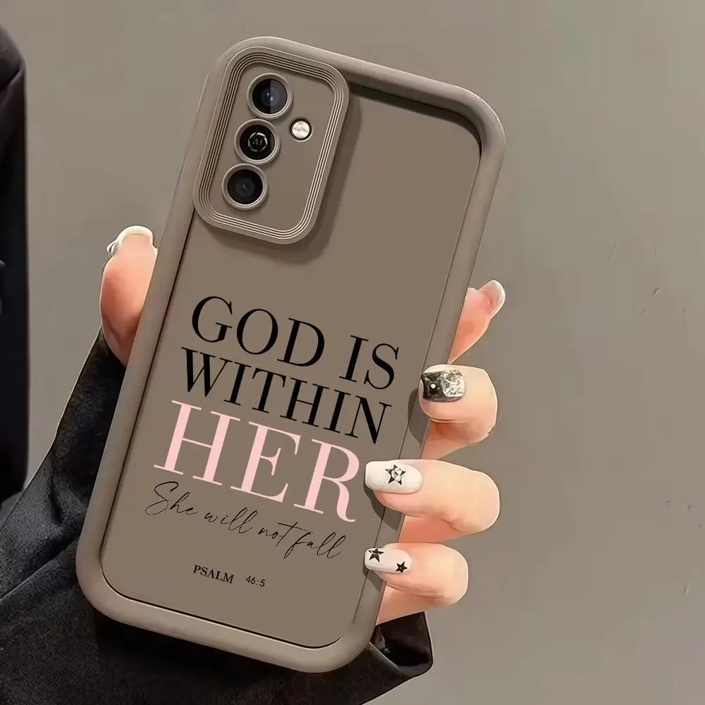 "God Is Within Her" Quote Print Silicone Smartphone Case - Form-Fit 2D Patterned Soft TPU Cover, Full Lens Safe Protective Accessory for Samsung Galaxy S26 S25 S24+ S23 S22 S21 Ultra FE Note20 A54 A53 A52 A36 A35 A34 A33 A17 A16 A15 A14 A13, Ideal Gift