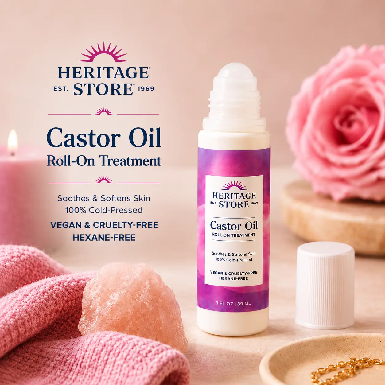 Heritage Castor Oil Roll-On — Spot/Eyelash/Brow Treatment — Cold-Pressed Organic Castor Oil — Travel-Friendly