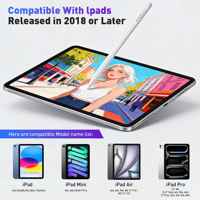 Stylus Pen for iPad Fast Charge with Palm Rejection Tilt Sensitivity Active Touch Screen Pencil Compatible with iPad 6/7/8/9/10 Pro12.9&11 Air3/4/5 Mini5/6
