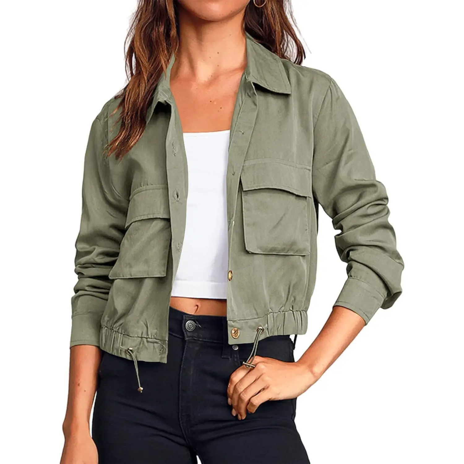 Women's Lightweight Sun Protection Oversized Utility Jacket - Tops with Multi Pockets, Contrast Stitching, Everyday Fabric, Street Style Cropped Casual Outdoor Safari Coat,clothes for back to school,first day of school outfits