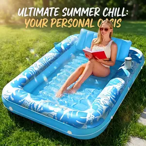 Inflatable Tanning Pool Lounger Float, 70" x 46" Pool Floats Adult with Pillow, 4 in 1 Suntan Tub Raft Floatie,Sunbathing Bed Lounge for Water Blow Up Kids Ball Pit Party Gifts, L-Blue