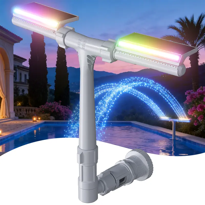 Solar Pool Fountain with Lights - Above/Inground Pool Fountain Lights with Remote Control, Adjustable Sprinkler Fountain with Dual Spray Heads, Auto Light Sensing, Pool Outdoor Water