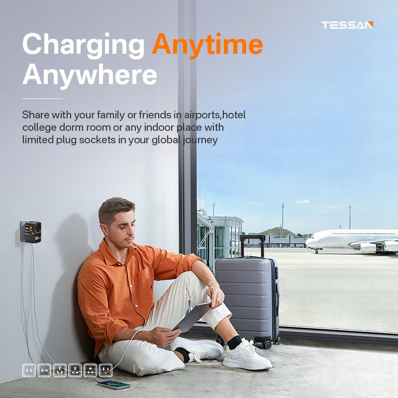 TESSAN Universal Travel Adapter 35W/65W/100W Fast Charging with 4 USB Ports & 1 Type C for US EU UK AUS Ireland(Type C/G/A/I) Plug , Portable Charger for Cellphone/Smartphone/Electronic Devices, Travel Essential