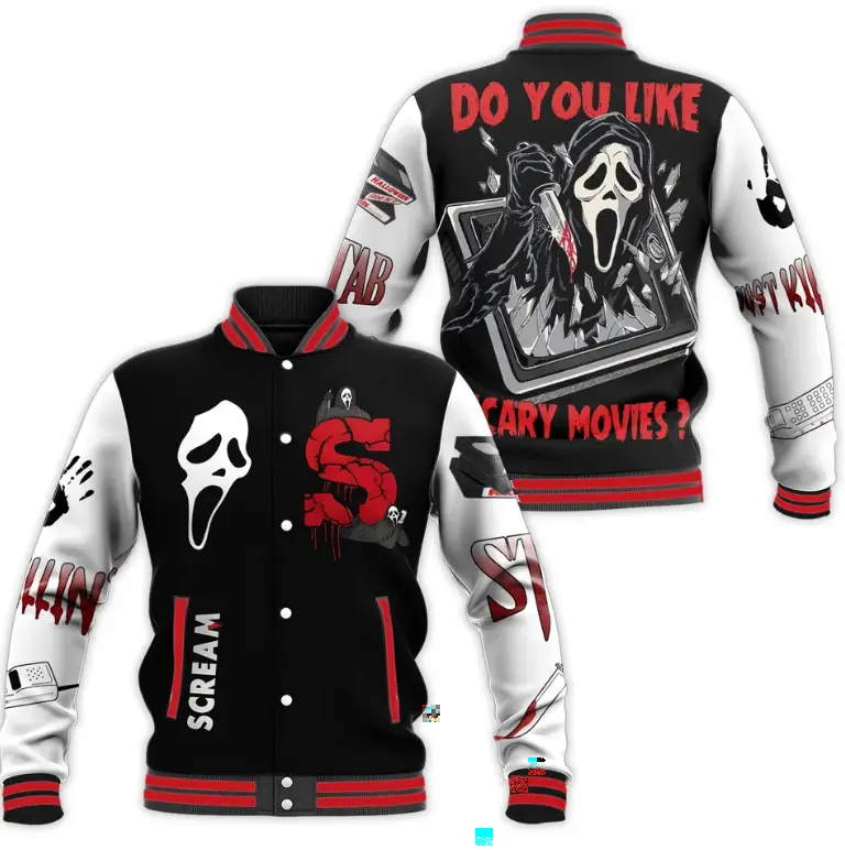 Ghostface Baseball Jacket, Unisex Varsity Baseball Jacket, Casual Sport Streetwear Coat