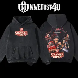 WWEDust4U Stranger Things Iconic Hoodie Oversized Pre-washed 100% Cotton Limited Edition US-made for lovers of streetwear - Apparel