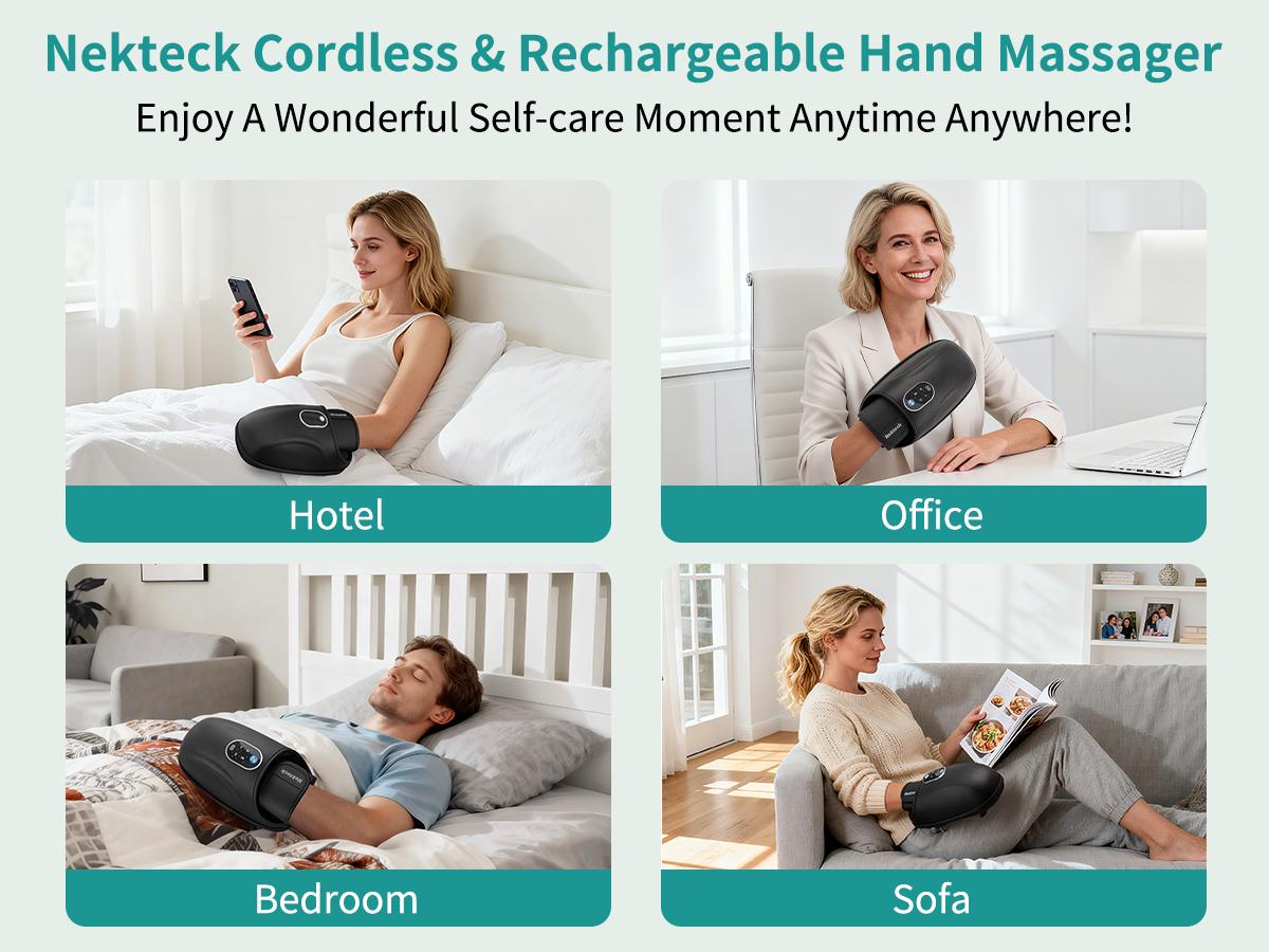 Nekteck Hand Massager with Heat and Compression, 6 Massage Mode, Massage for Wrist, Palm and Finger, Gifts for Women Men (Rechargeable)