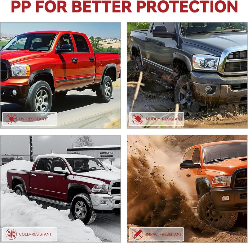 YITAMOTOR Fender Flares compatible with 2009-2018 Dodge Ram 1500, 2019-2024 1500 Classic,Black Paintable Wheel Flare Front Rear 4PCS Resistant Mud Flaps Universal Flexible Fender Flares