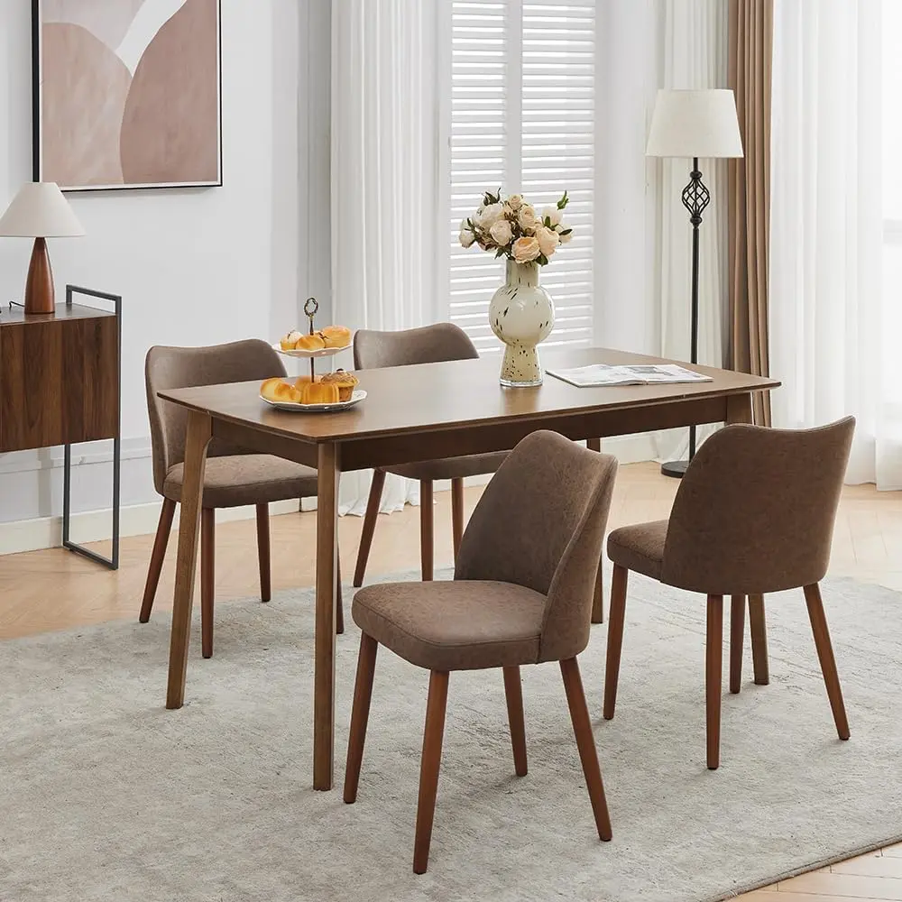 Garvee Set of 4 Contemporary Wing Back Dining Chairs - Padded Seats with Thick Cushions, Wooden Legs, Adjustable Glides - For Kitchen or Dining Room