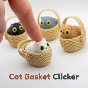 Cat Basket Clicker Fidget Toy – Customizable Cute Desk Clicker – Kawaii Cat In Basket – Stress Relief Cat Lovers Gift
