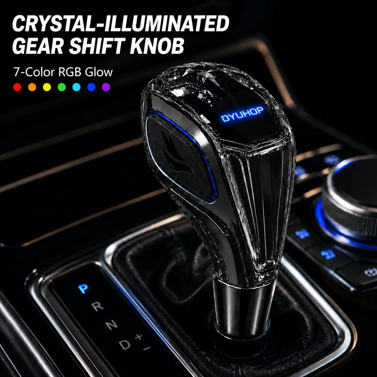 LED Crystal Gear Shift Lever 7-Color RGB Automatic Transmission Shift Knob Twist-On Installation Rechargeab Car Interior Atmosphere Lamp Shifter Modern Crystal Gear Handle for Car Modification #Summervibes #fathersdaygift