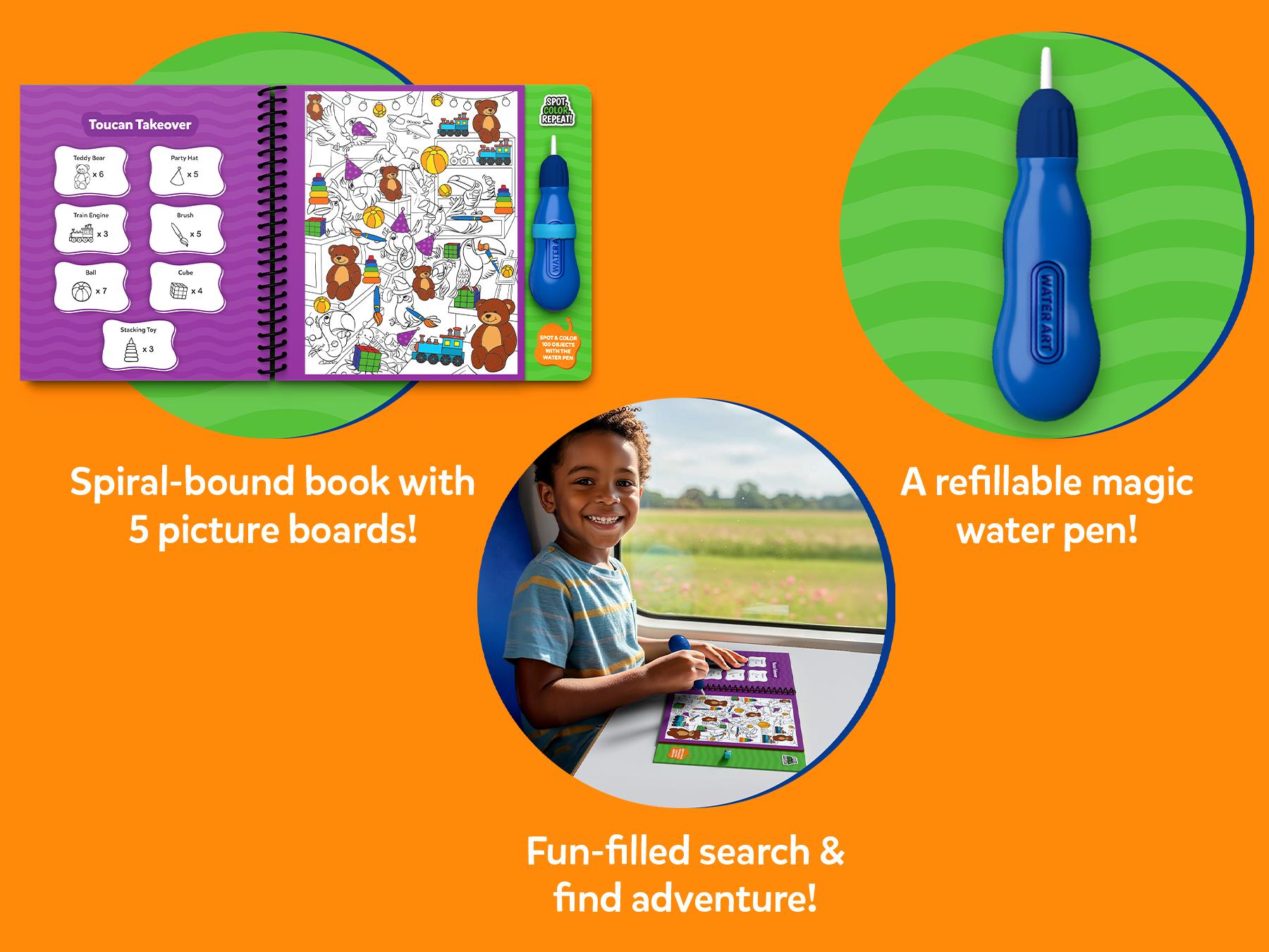 Skillmatics Reusable Search & Find Book - Water Spotter, Mess-Free Learning Activity, Stocking Stuffers, Christmas Fun, Travel Toy, Gifts for Boys & Girls Ages 4 to 8