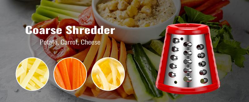Electric Rotary Grater Salad Shooter - 5-In-1 Multi-Functional Cheese Grater with Safety Push Bar, One-Touch Operation, and Interchangeable Cones Vegetable Slicer Vegetable Cutter Kitchen Utensils small kitchen gadgets