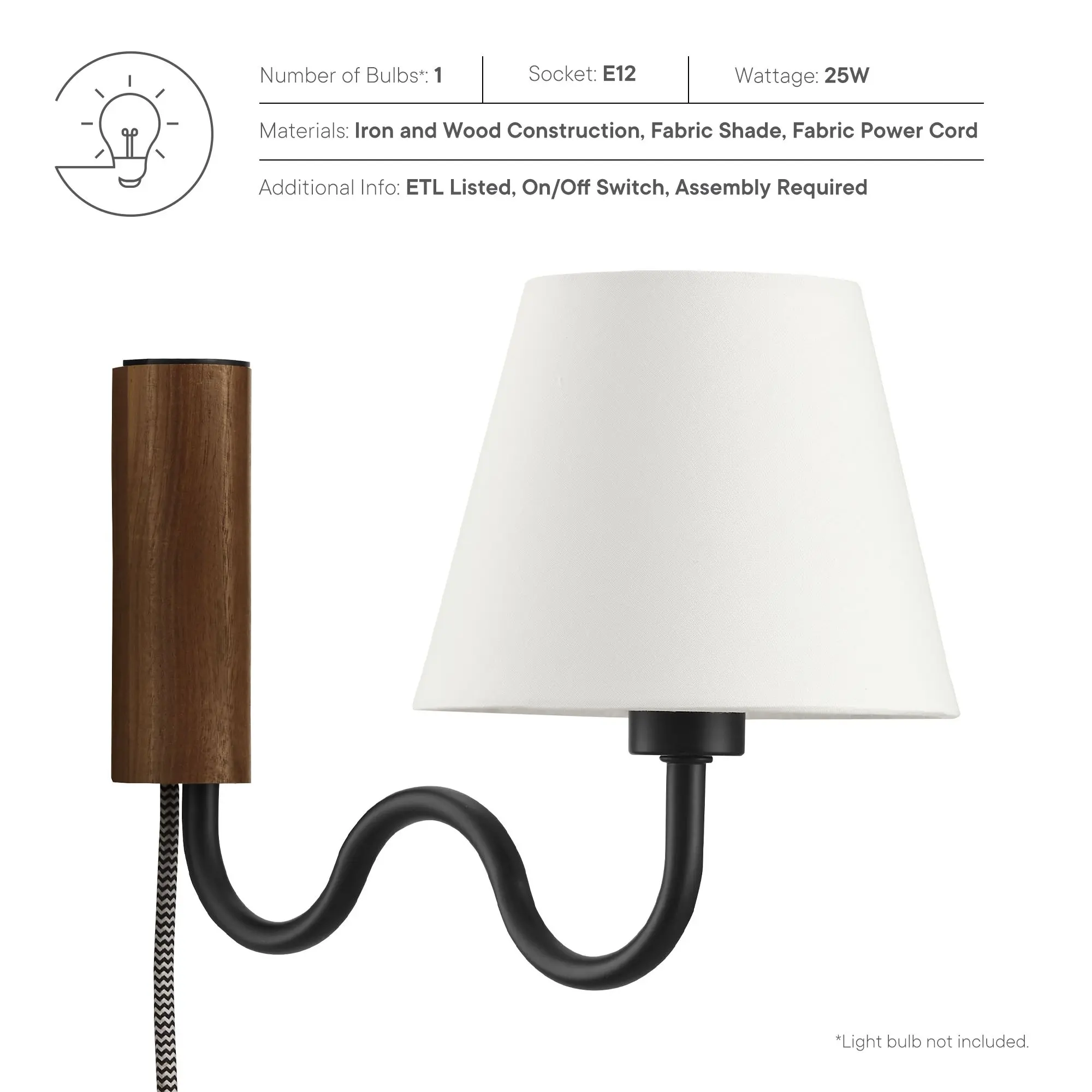 Sunlit Squiggle Arm Wall Sconce in Walnut Black