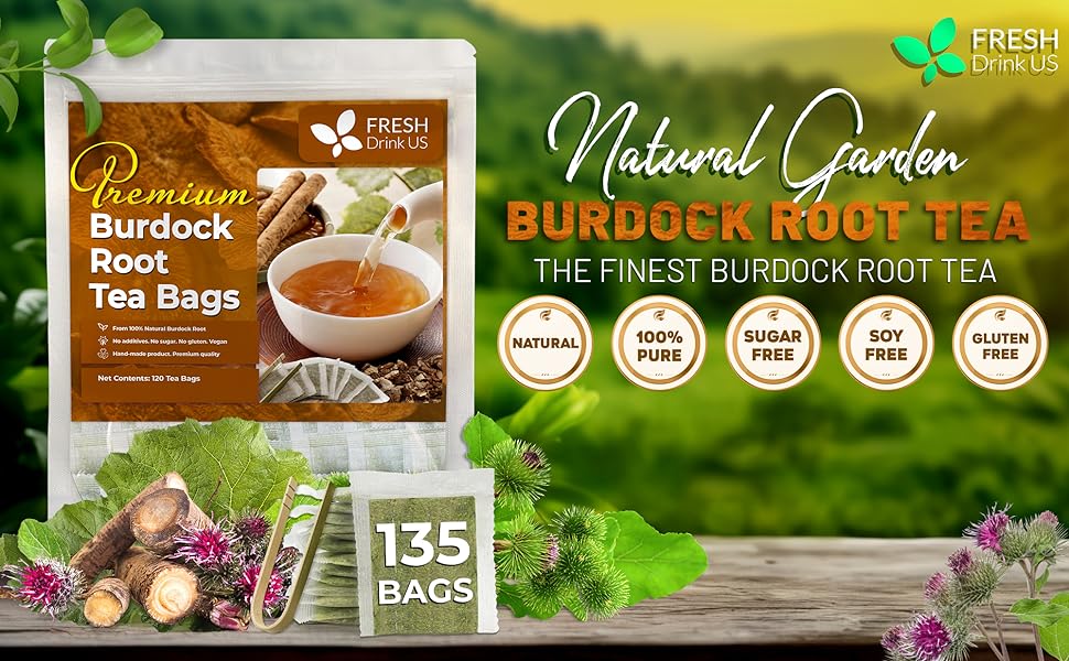 【FreshDrinkUS】 Burdock Root Tea, 100% Natural & Pure, Non GMO, No Sugar, No Caffeine, No Gluten, Vegan, Soy Free, Beverage