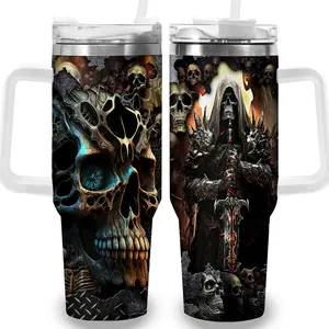 1pc 40oz Dark Fantasy Skull and Dragon Tumbler with Lid, Insulated Travel Mug, Gift for Women Men, Ideal for Halloween, Independence Day, Memorial Birthday Gift, Coffee Cup, weird stuff