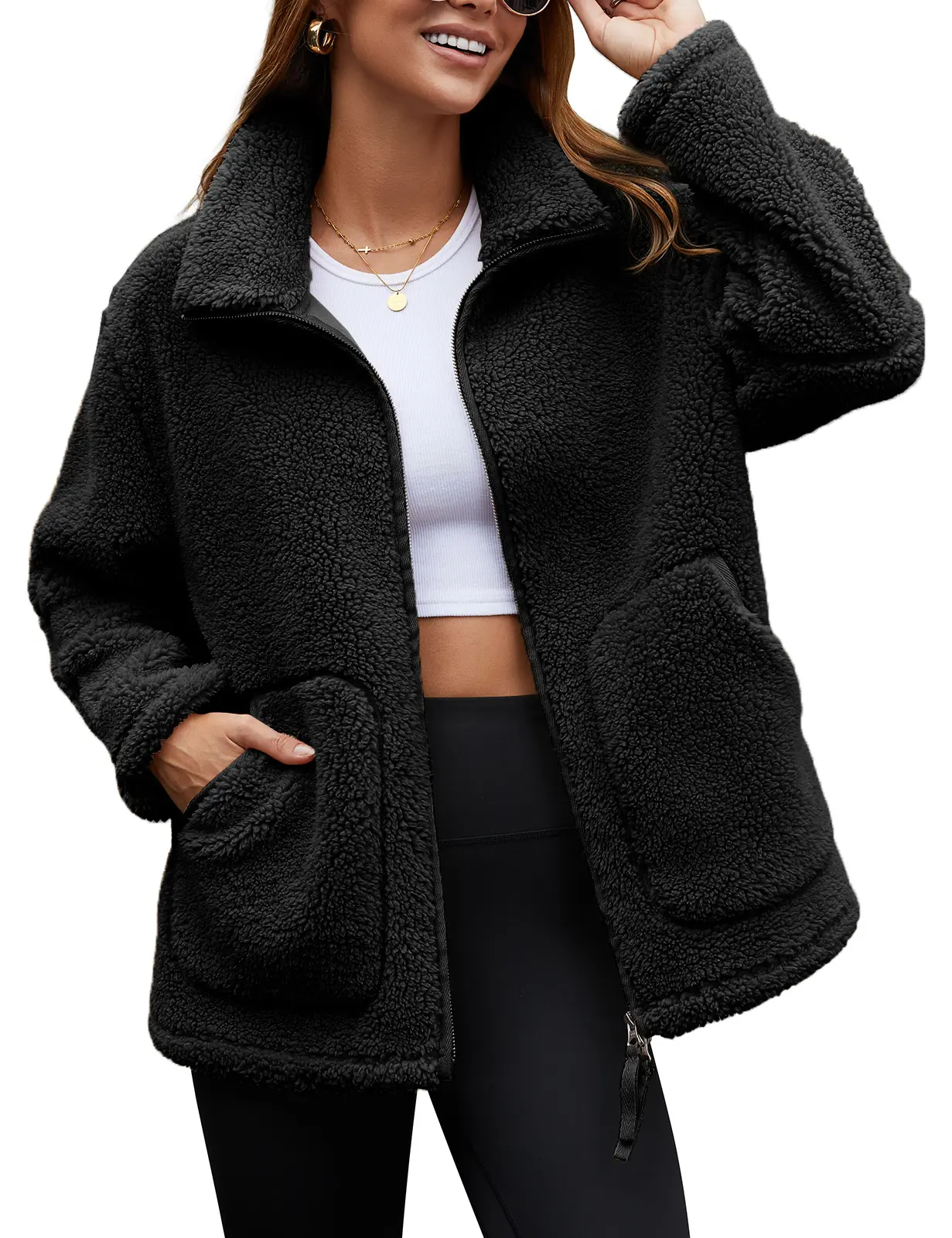 HEEKPEK Women's Fitted Long-Sleeve Fleece Coat - Basic Full-Zip Stand-Collar Lightweight Outdoor Casual Wear Top